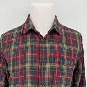 Carbon2Cobalt Men's Button Up Flannel Shirt L Large Plaid Blue Green Red Yellow